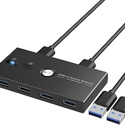 USB 3.0 KVM Switch Selector 2 Computers Sharing 4 USB Devices 4 Port USB Peripheral Switcher Box 2 in 4 Out with One-Button Swapping 2 Pack USB 3.0 Cable for Mouse, Keyboard, Scanner,Printer,Computer-32