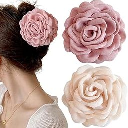 ZIBUYU® 2Pcs Hawaiian Chiffon Pink Apricot Floral Fabric Silk Rose Tulle Blossom Hair Clips and Claw Clips-image-19
