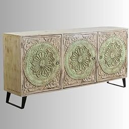 FURNWEAVE Solid Wood Sideboard for Living Room | Solid Wooden Antique Cabinet for Home | Handcrafted Multipurpose Storage Furniture (Brown Green Distress)-image-77