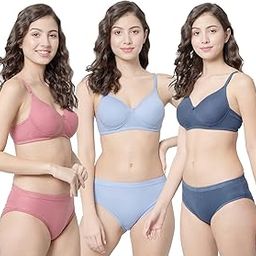 Women Lightly Padded Full Coverage Bra & Panty Set, Pack of 3-32