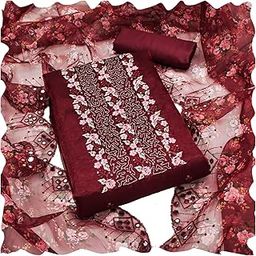 Women Organza Silk embroidery Work Unstitched Salwar Suit set Dress Material With Floral digital print Dupatta Free Size-picture-10