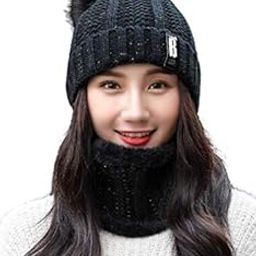 Winter Soft Warm Snow Proof Pom Pom Cap (Inside Fur) Woolen Beanie Cap with Scarf for Women's & Girl's (Freesize)-(Pack of 02)-image-86