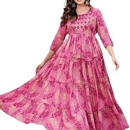 Trending & Pretty Long Gown with Beautiful Front Mirror Embroidery and Floral Print for Women's and Girls-image-13