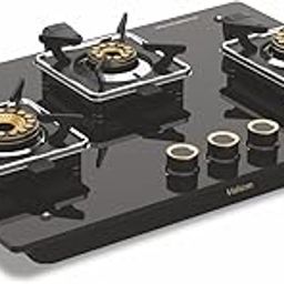 Vidiem Vogue 3-Burner Gas Cooktop/Hob | World's First Fully Removable Burner Assembly | 10Mm Toughened Glass | Hexa Flame Forged Brass Burners | 5Mm Thick Pan Support | Manual Ignition - Black-picture-2