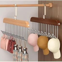 DAATAR Multi-Purpose Wooden Hanger with 8 Hooks | Space-Saving Organizer for Scarves, Belts, Ties, Bags & Accessories-image-43