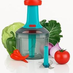 YOUONE Food Chopper 1000ml, 4 Blade Steel Large Manual Hand-Press Vegetable Chopper Mixer Cutter to Cut Onion, Salad, Tomato, Potato (Blue)-image-25