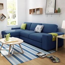 FURNY Junnoy 4 Seater Fabric LHS Sectional L Shape Sofa Set (Blue)-image-15