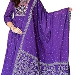 Women's Pure Cotton Embroidered Round Neck Anarkali Kurti with Pants and Dupatta Set-picture-19
