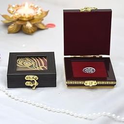 Wooden Gold/Silver Ginni Coin Gift Box for Gifting Purpose | Return Gift | wedding Gift - Mor Pankh Design (Single Coin Ginni Box)-image-4