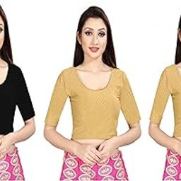 Women Pure Cotton Saree Blouse Readymade Pack of 3_ 208black_XXX_XXX-31