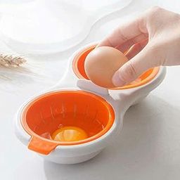 Leeonz 2 Cavity, Food Grade Double Cup Egg Boiler, Perfect Microwave Egg Poacher Microwavable Egg Steamer Cookware, Home Kitchen Gadget Gifts BPA Free, Double Layer Egg Cooker (Red)-10