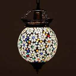 Earthenmetal Multicoloured White Flower Decorated White Hanging Lamp-picture-22