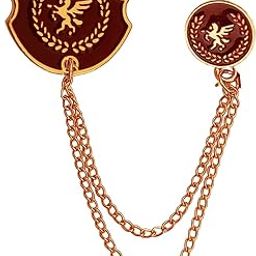 Luxury Lapel Pin Golden Horse Label Pin With Hanging Double Chain Jewelry Maroon Brass Brooch For Men And Boys-43