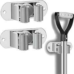 Zeinwap Mop and Broom Holder Wall Mount Heavy Duty Stainless Steel Wall Mounted Broom Organizer Laundry Room Home Garden Garage Storage and Organization Rack (Silver, Pack of 1)-image-98