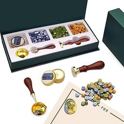 GOODIEBOX Wax Seal Stamp Kit Set Sealing Wax Beads with Melting Spoon Classic Vintage Envelopes Wax Seal for Craft Letter Wedding Holidays (Rose)-picture-0