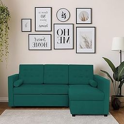 Casaliving Megan RHS 4 Seater L Shaped Sofa Cum Bed for Living Room (Pine Fabric) Premium Fabric Sofa-image-81