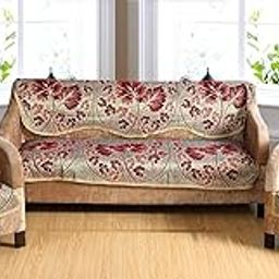 Nendle Poly Cotton Flowered 3+1+1 Seater Sofa Cover Set (Maroon, 69 Inch x 27 Inch)-image-12