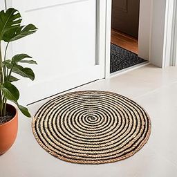 Heart Home 2x2 Feet Handwoven Jute Door Mats for Home Entrance | Aesthetic Round Floor Mat for Living Room, Bedroom & Office Decor | Perdan for Home | Spiral - Black & Brown-image-76