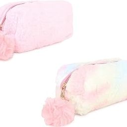Sanjis Enterprise Pink Rainbow Fur Pencil Case Makeup Pouch(Multicolor) Pack of 2-image-15