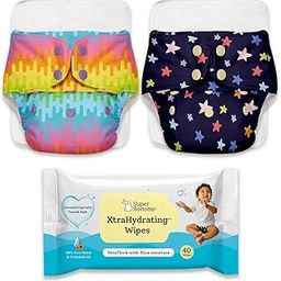 SuperBottoms BASIC - 2 Reusable Cloth Diaper (ASSORTED) |3m-3Yrs & Pack of 40 XtraHydrating™ Wipes FREE | Unscented Baby Wipes, 3.5x extra moisture | Adjustable Organic Diapers for day time (with 2 quick dry pad)-7