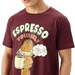 the souled store Official Garfield: Espresso Yourself Men and Boys Short Sleeve Round Neck Maroon Graphic Printed Regular Fit Cotton T-Shirts-picture-10