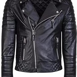 Men's Quilted Leather Biker Jacket, Black, Multi-Zip Design-image-89