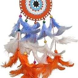 Varenyam Evil Eye Dream Catcher, Hanging for Home and Car, Handmade for Positivity, Home Decor, Gift, Wall Hangings, Meditation Room, Yoga Temple, Wind Chime & Car Feather Hanging (Orange)-image-6