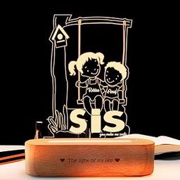 ZOCI VOCI Acrylic Rakhi Gift For Sister - Personalized Name Engraved Lamp | Customized Rakshabandhan Gifts For Sister (Sis, Led,Transparent)-26