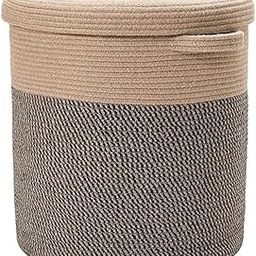 Moon light®12" x 15" Large Storage jute Basket with Lid, Cotton Rope Storage Baskets, Laundry Hamper, Blankets Pillows Storage in Living Room Baby Nursery, Basket With top Cover, Mix Dark Brown-32