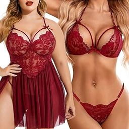 Women's Babydoll Nighty for Honeymoon - Lingerie Combo Set for Girls, Costume Dress (Free Size, Maroon)-picture-28