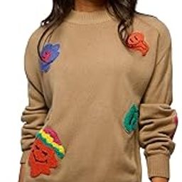 the souled store Trippy Smiles Women and Girls Long Sleeves Turtle Neck Beige Acrylic Oversized Sweaters-picture-47