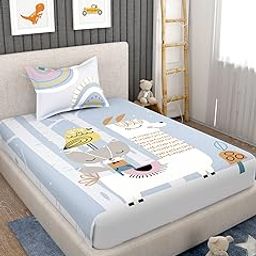 EVER HOME bedsheet for Kids Single Cartoon Bed Sheets for Kids Made with Pure Cotton (Size 60X90 Inches) 1 Bedsheet + 1 Pillow Cover (BlueWhite-CartoonPrint, Single, Kids)-image-13