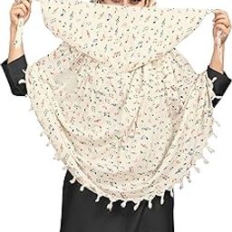 Soft Cotton Breathable Sun Protection Scarf Dupatta Usable for vehicle Driver | White Printed Design Stoles | Universal Size | For Girl & Women | Light Weight-image-92