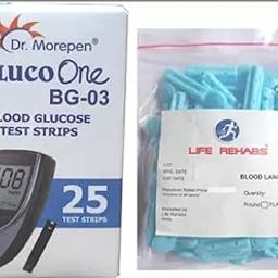 Dr. Morepen Gluco one BG03 25 strips with 25 life rehabs lancets Health Care Appliance Combo-20