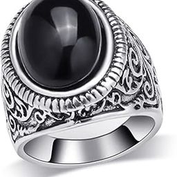 Vintage Black Stone Rings for Men | Luxury Solid Pure Titanium Stainless Steel Ring Jewellery (Black Stone - Stainless Steel, 17-21- 24)-image-27