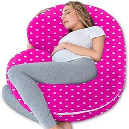 Mom's Moon C Shape Full Body Support Pregnancy/Maternity Pillow for Pregnant Women Sleeping Hip/Back/Legs/Neck Support with Removable Dot Printed Velvet Cover (Rani Pink)-image-63