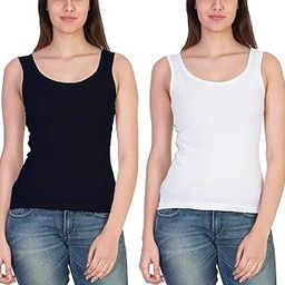 Women's Cotton Inner Wear Camisole Regular Fit Sleeveless Sando Spaghetti Combo Top for Summer, 32 Size, Black-White-picture-23