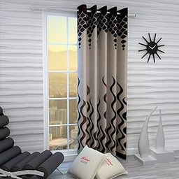 Home Sizzler Abstract Opaque 1 Piece Wave Panel Eyelet Polyester Window Curtains - 5 Feet, Brown-image-28