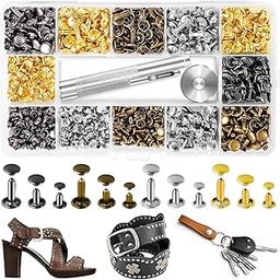 420 Sets Leather Rivets, Rivets for Leather Crafting, 4 Colors and 3 Sizes Leather Rivet Kit with 3pcs Leather Tools, Rivets for Fabric, Remaches para Cuero, Double Cap Brass Rivets for Decoration-picture-28