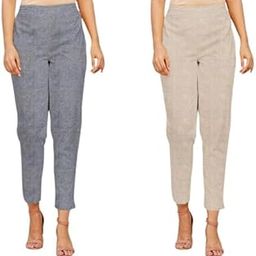 Women's High Rise Cotton Blend Relaxed Fit Trousers | Pack of 2-image-1
