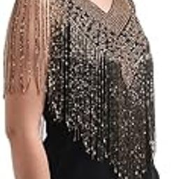 Women's Net Hand Bead Embroidery Designer Short Cape Poncho V Neck (Free Size, Black Golden)-image-65