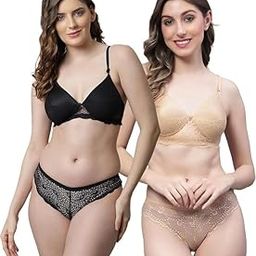 Women Soft Non-Padded Bra & Panty Set | Girls Net Fabric Wirefree Bridal Floral Lace Bikni Set | Special Day Honeymoon Lingerie Bra Panty Set for Women & Girls-image-44