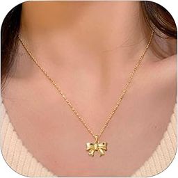 Gold Trendy Rhinestone Bow Necklace - Cute Bow Christmas Jewelry Gifts for Women & Girls-image-9