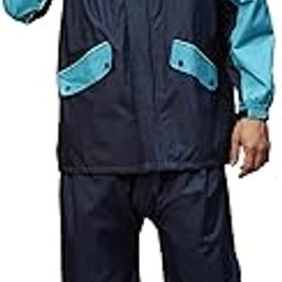 Raincoat For Men With Adjustable Hood, Waterproof Pant And Carry Pouch | Reflective Prints | Double Layered Tapping Rubberized Fabric | Durable & Casual Lightweight Rainsuit | Blue, XL-picture-52