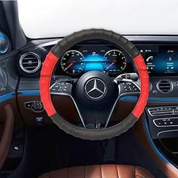 CARIZO Car Steering Wheel Cover | Microfiber Leather | Breathable, Anti Slip | Odourless | Finger Grip | Black & Red for Mahindra XUV 300-image-2