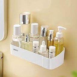 MorivaHomes Self-Adhesive Bathroom Shelf Organiser, Wall Mounted Storage Rack, No Drilling Required (White, Set of 1Pcs Bathroom Organiser)-image-82