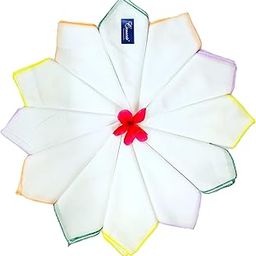100% Cotton (Compact Yarn) Plain White with Color Stich Handkerchief for Women - (Size :- 33 cms * 33 cms) (Pack of 12)-image-27