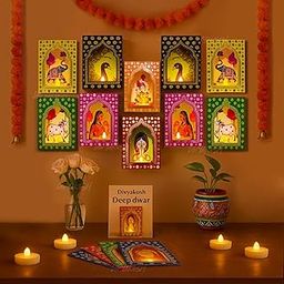 Divyakosh Paper Deep Dwar (Pack of 10) with LED Candles | Jharokha Style Home Decor Item, Ganpati Diwali Decor, Pooja/VAR Laxmi Decoration | Wall Decor, Stairs Decoration, Easy DIY Craft |-32