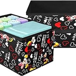 Kuber Industries Foldable Boxes For Storage (Pack of 2) - Multipurpose Storage Organizer For Clothes | Wardrobe | Closet | Toys | Books - Disney Mickey Print - Undergarment Organizer Basket (Black)-image-29