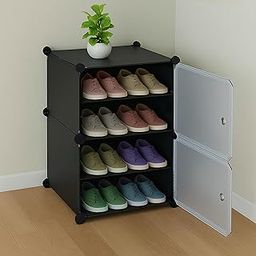 ALOXE Shoe Rack | Plastic Shoe Rack with Door & Cover | Rack for Home & Entryway | Shoe Organizer (Black)-9